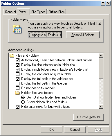 folder options window